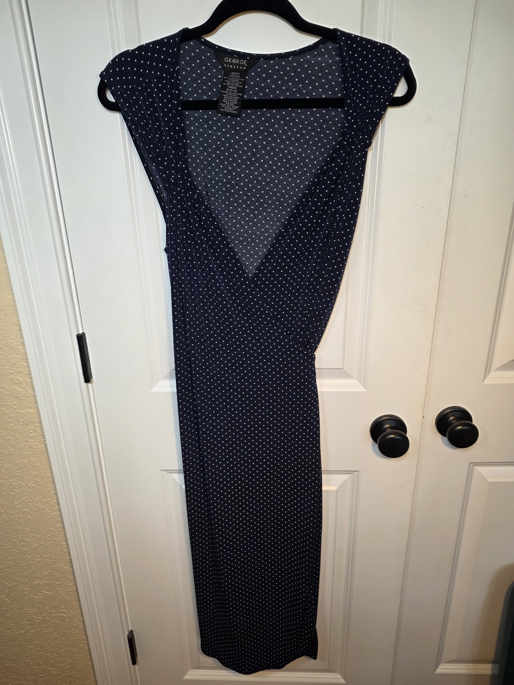 Navy with White Polka Dot Deep V Maxi Dress